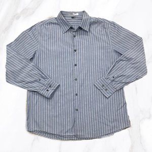 Theory Men's Kale Np Blue Pinstriped 100% Cotton Button Down Shirt, Size XL‎